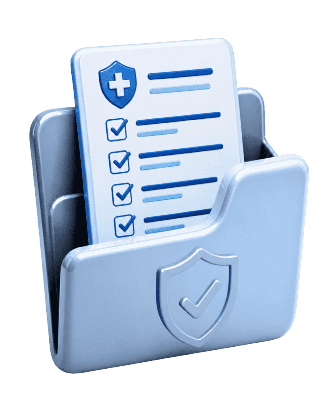 Carpeta 3D con checklist de vigilancia y escudo de verificación